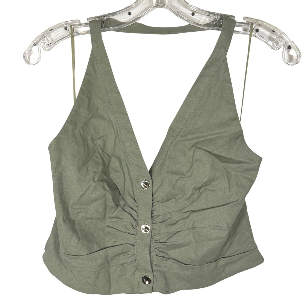 Zara Olive Green Ruched Button Crop Top
